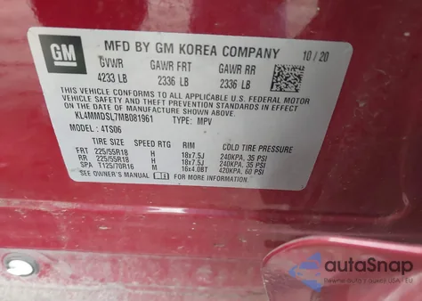 2021 Buick Encore Gx Fwd Select z USA, uszkodzony, nr VIN KL4MMDSL7MB081961